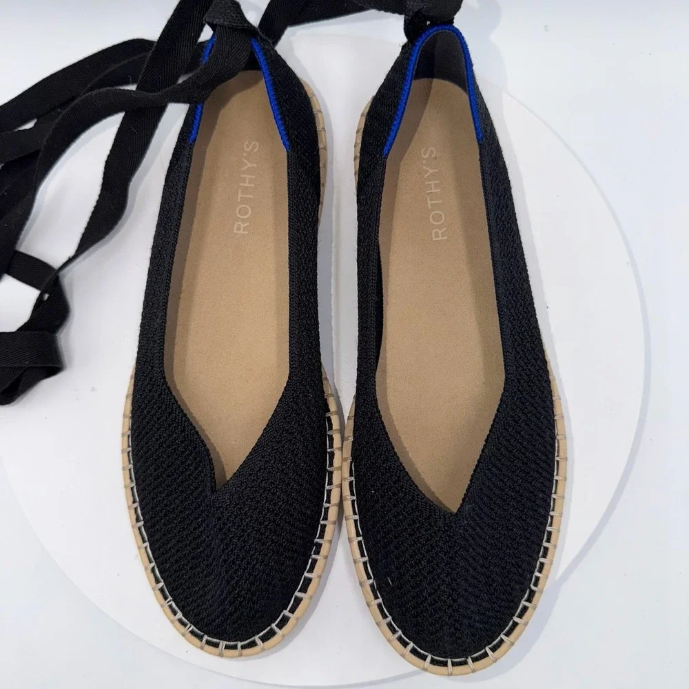 Rothy's The Espadrille Black Lace Up Shoes Size 9.5